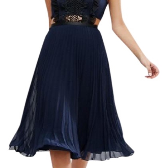 asos lace pinafore pleated midi dress